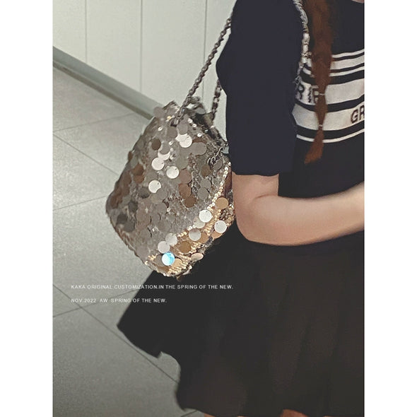 Cool Sequined Niche Bucket Bag for Trendy Women