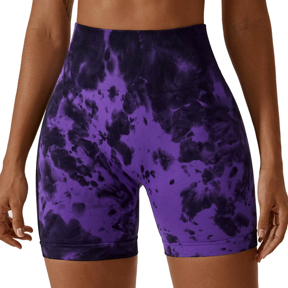 European Tie-dye High Waist Yoga Shorts