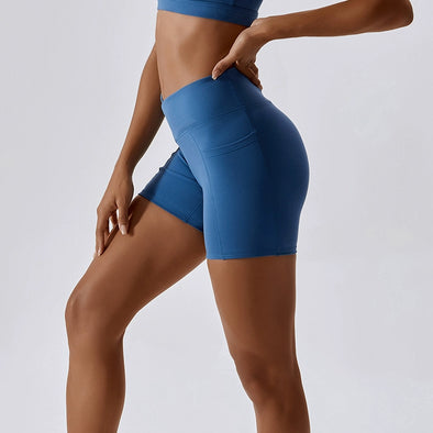 Cross-Waist Pocket Yoga Shorts for Hip-Lifting