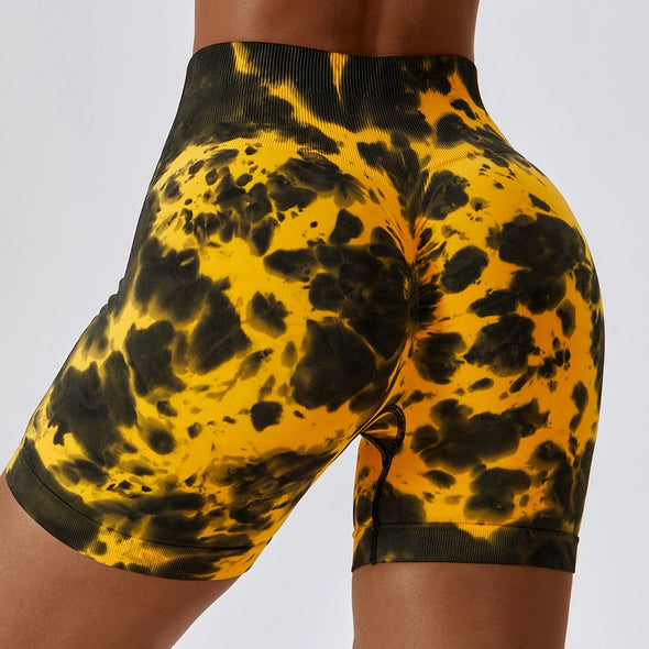 European Tie-dye High Waist Yoga Shorts