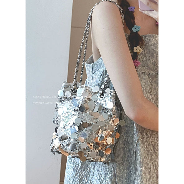 Cool Sequined Niche Bucket Bag for Trendy Women