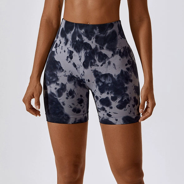 European Tie-dye High Waist Yoga Shorts