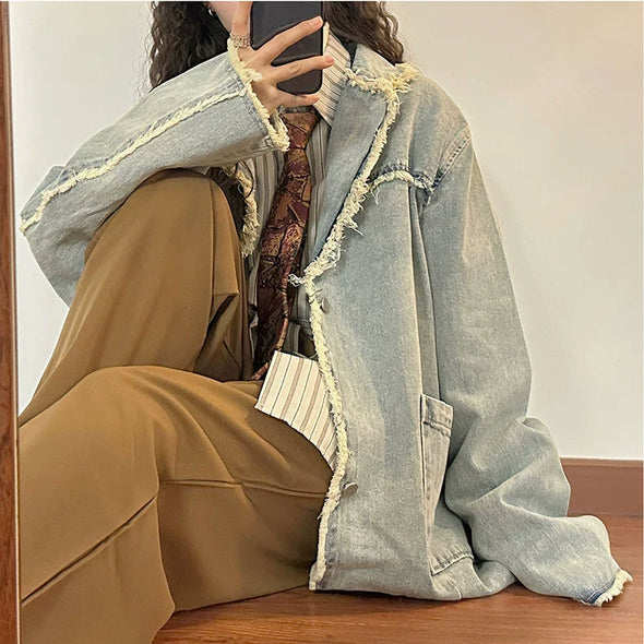 Retro Distressed Denim Jacket