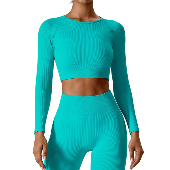 Seamless Long Sleeve Yoga Top with Chest Pad