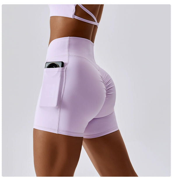 Cross-Waist Pocket Yoga Shorts for Hip-Lifting