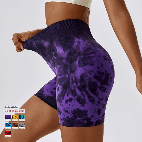 European Tie-dye High Waist Yoga Shorts