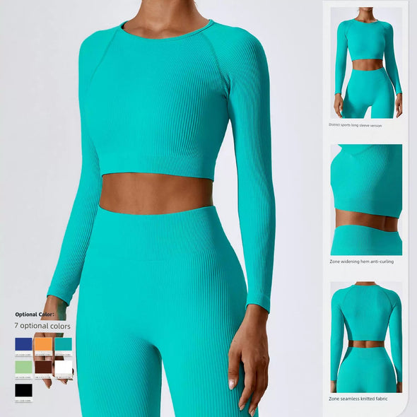 Seamless Long Sleeve Yoga Top with Chest Pad