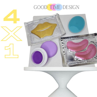 4 in 1 Cookie-shaped eye, lip and mini lipstick masks.